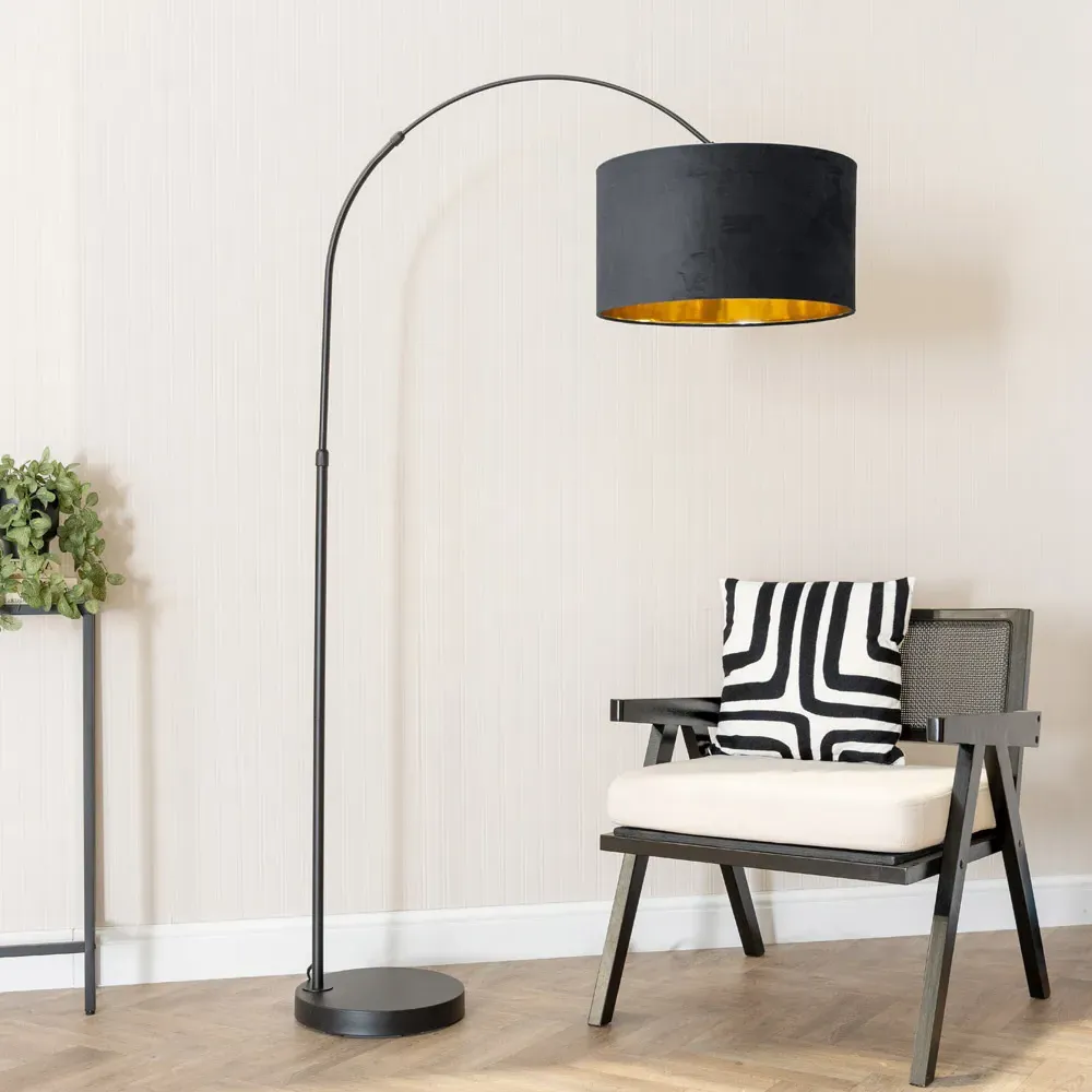 Louis Arched LED Floor Lamp - Black, Velvet