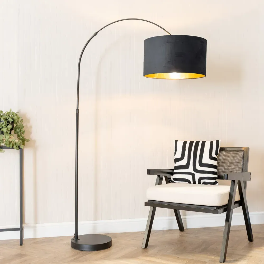 Louis Arched LED Floor Lamp - Black, Velvet