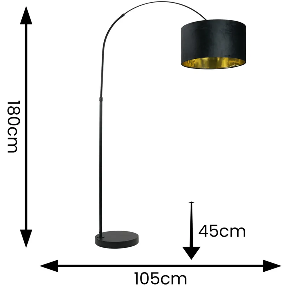 Louis Arched LED Floor Lamp - Black, Velvet