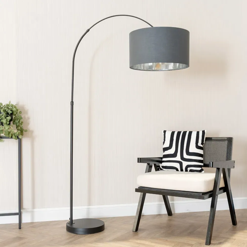 Louis Arched LED Floor Lamp - Charcoal, Chrome