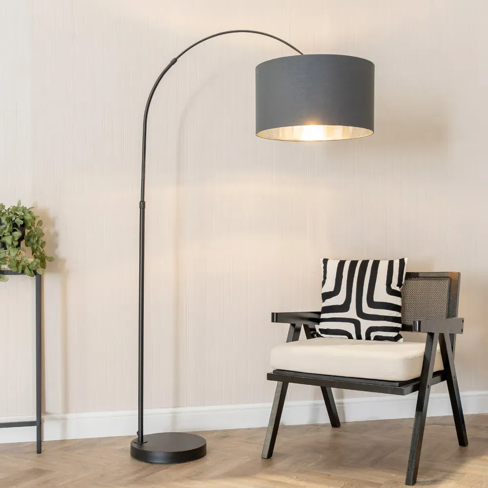 Louis Arched LED Floor Lamp - Charcoal, Chrome