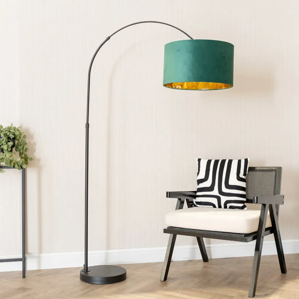 Louis Arched LED Floor Lamp - Green, Velvet