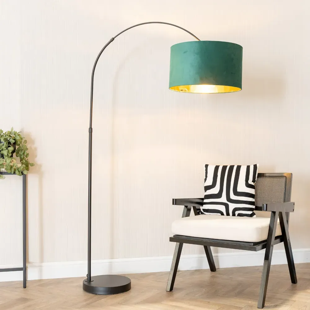 Louis Arched LED Floor Lamp - Green, Velvet