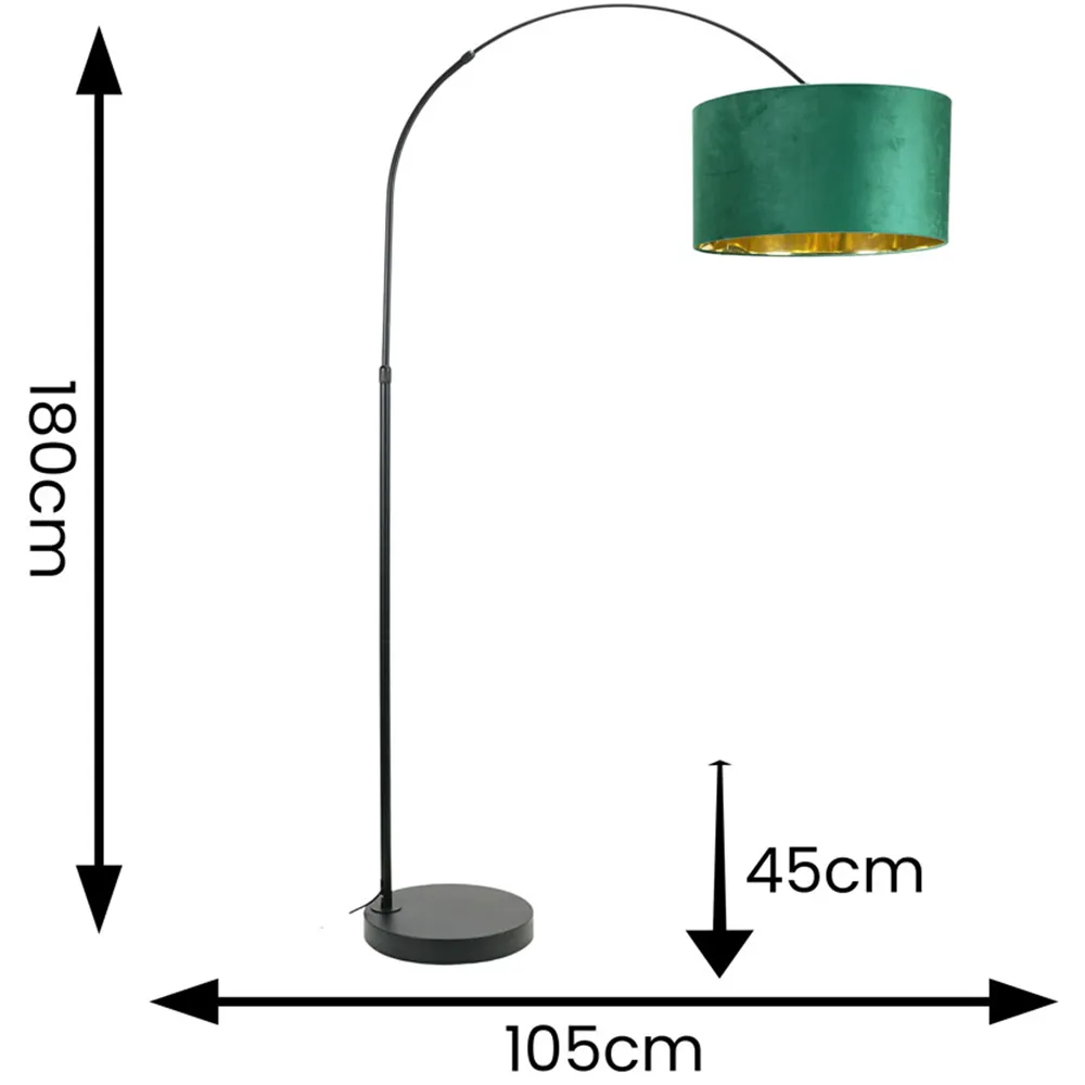 Louis Arched LED Floor Lamp - Green, Velvet