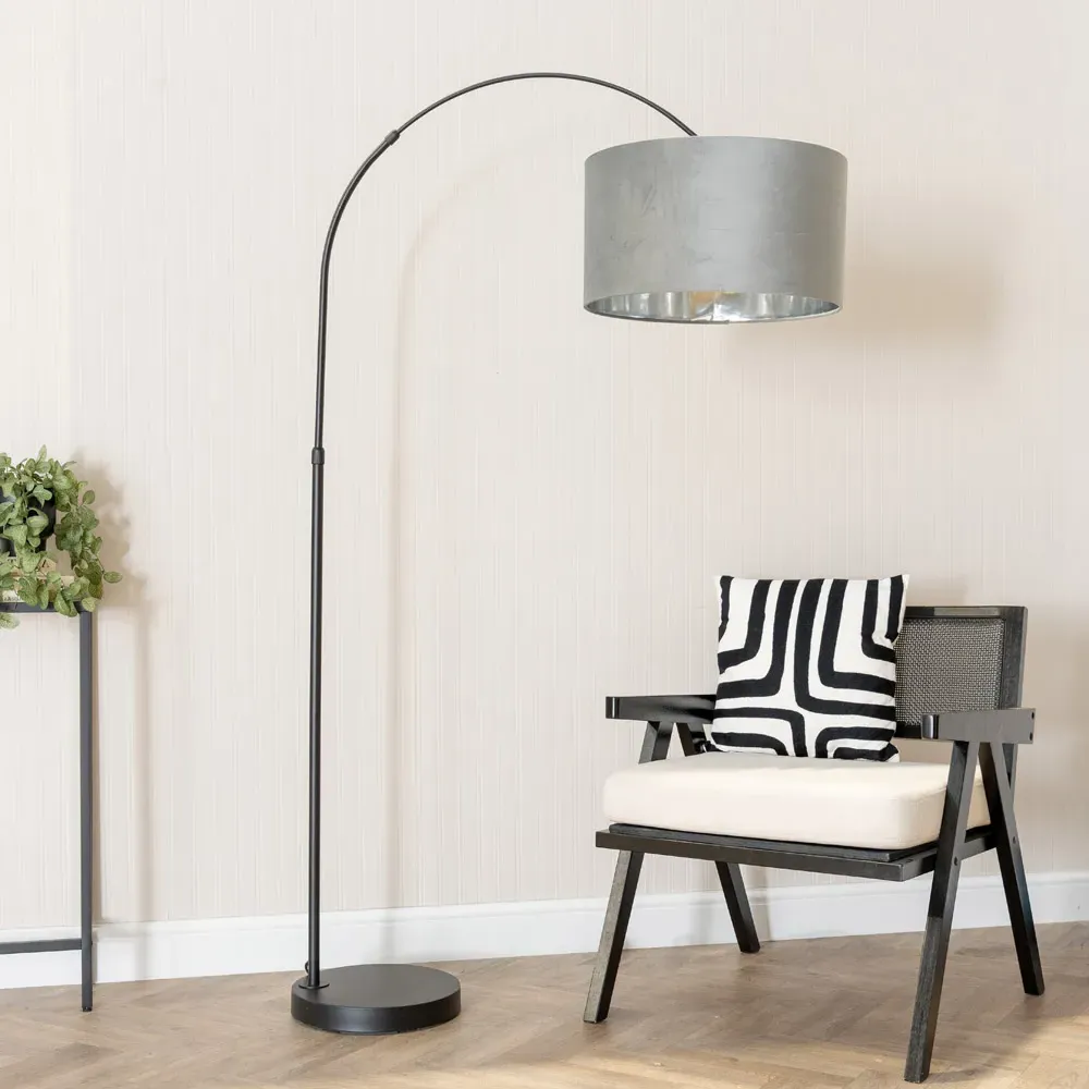 Louis Arched LED Floor Lamp - Grey, Velvet
