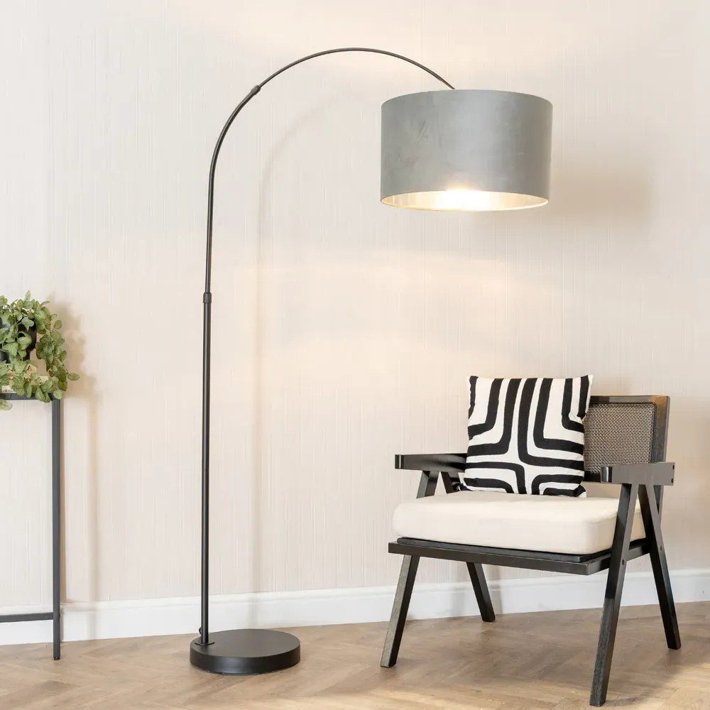 Louis Arched LED Floor Lamp - Grey, Velvet