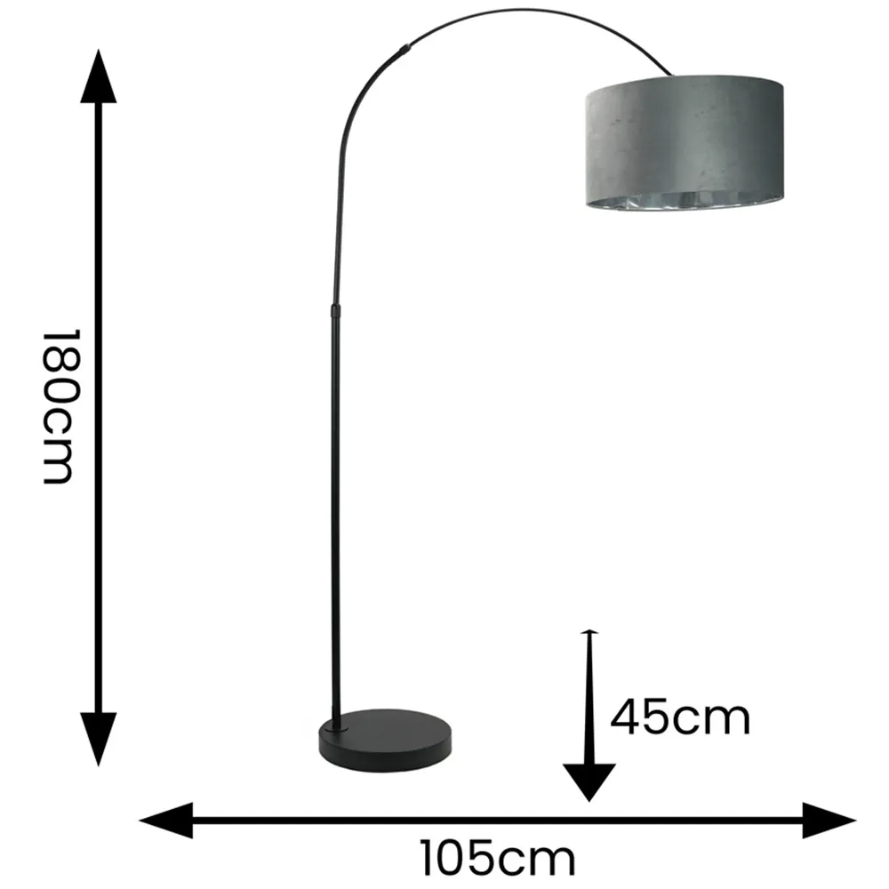 Louis Arched LED Floor Lamp - Grey, Velvet