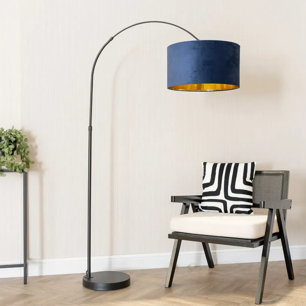 Louis Arched LED Floor Lamp - Navy, Velvet