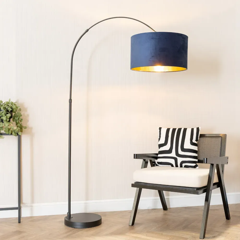 Louis Arched LED Floor Lamp - Navy, Velvet