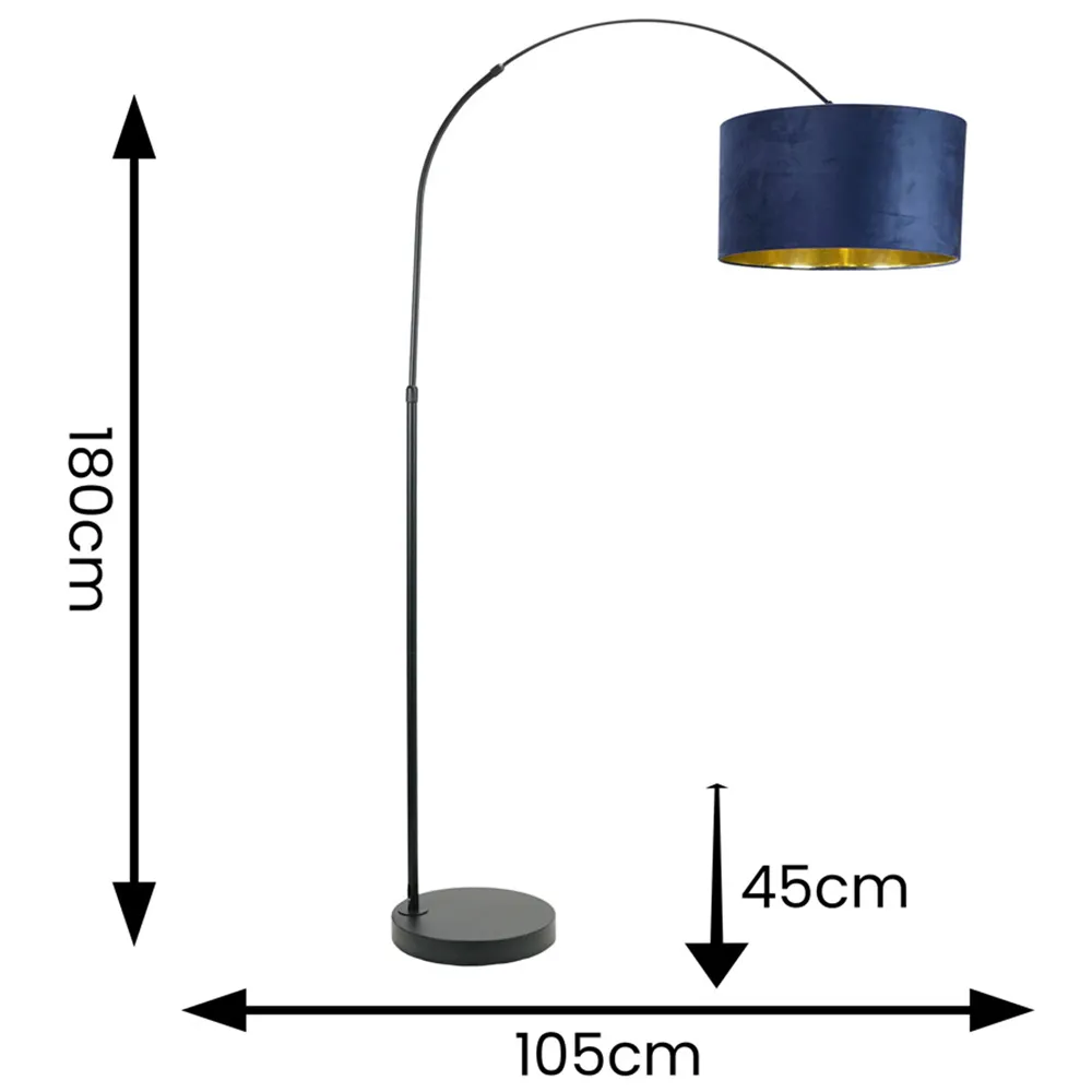 Louis Arched LED Floor Lamp - Navy, Velvet