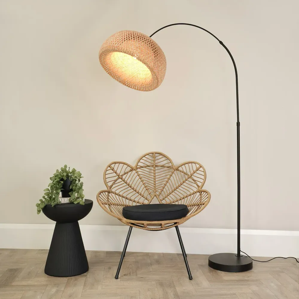 Louis Curved LED Floor Lamp - Black, Bamboo