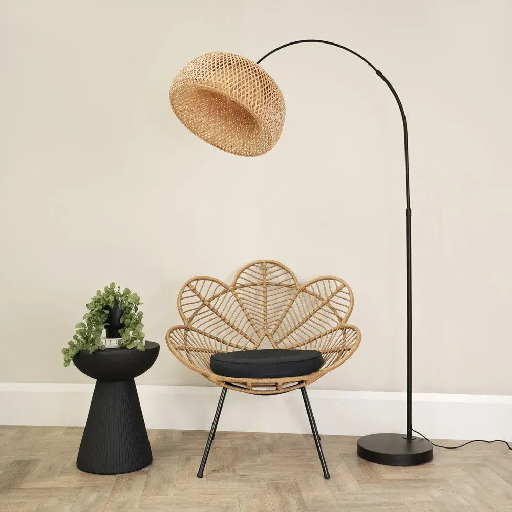 Louis Curved LED Floor Lamp - Black, Bamboo