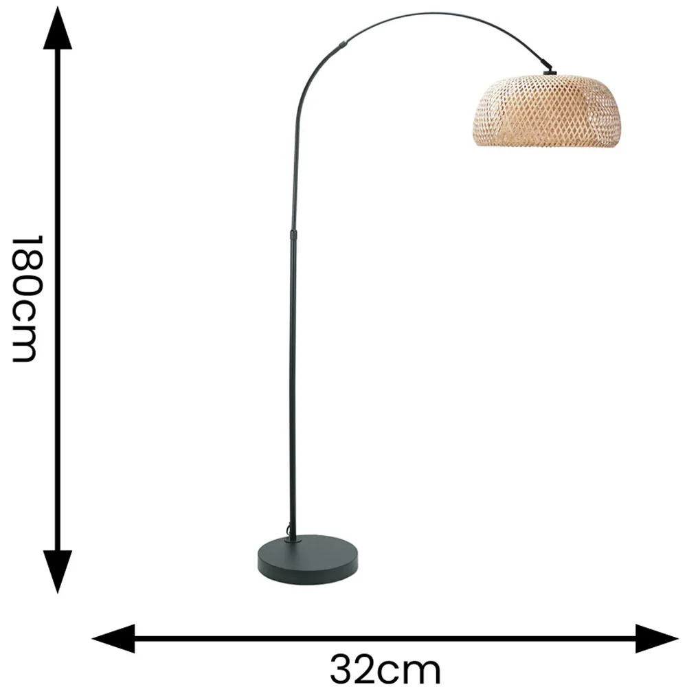 Louis Curved LED Floor Lamp - Black, Bamboo