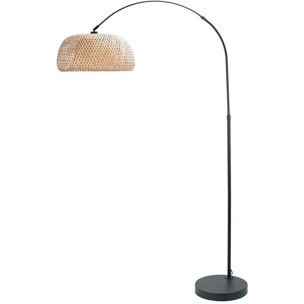 Louis Curved LED Floor Lamp - Black, Bamboo