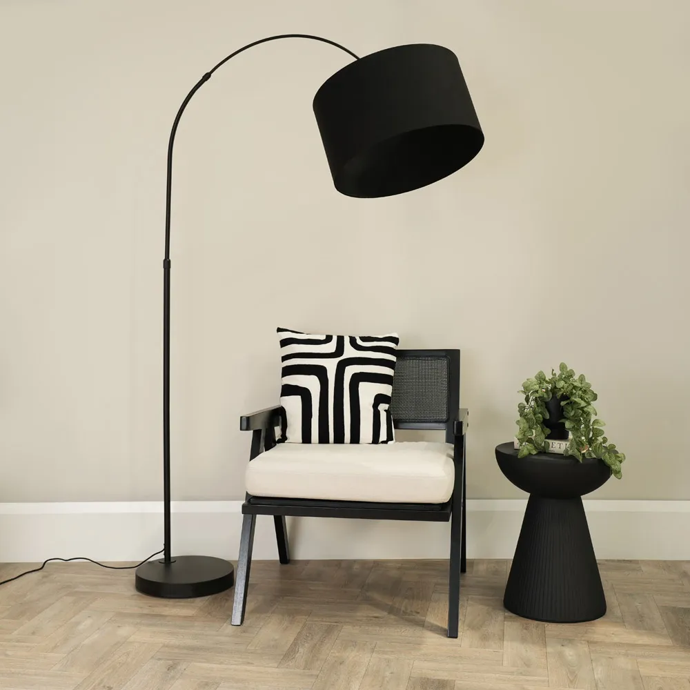 Louis Curved LED Floor Lamp - Black, Black Fabric
