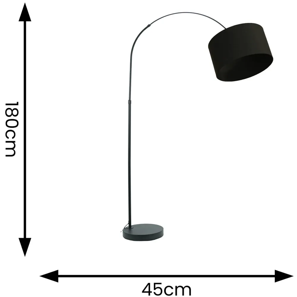 Louis Curved LED Floor Lamp - Black, Black Fabric
