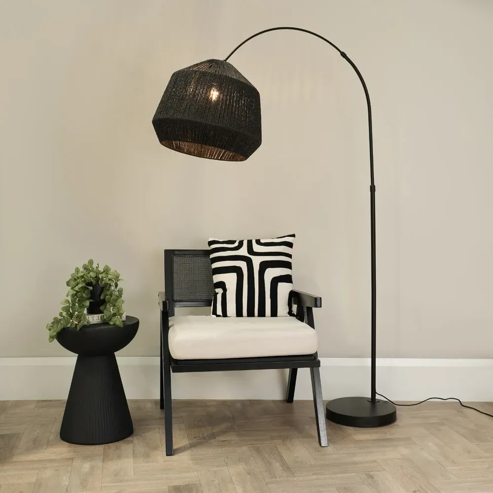 Louis Curved LED Floor Lamp - Black, Black Rope