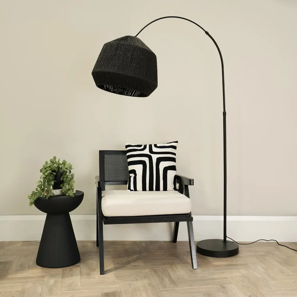 Louis Curved LED Floor Lamp - Black, Black Rope