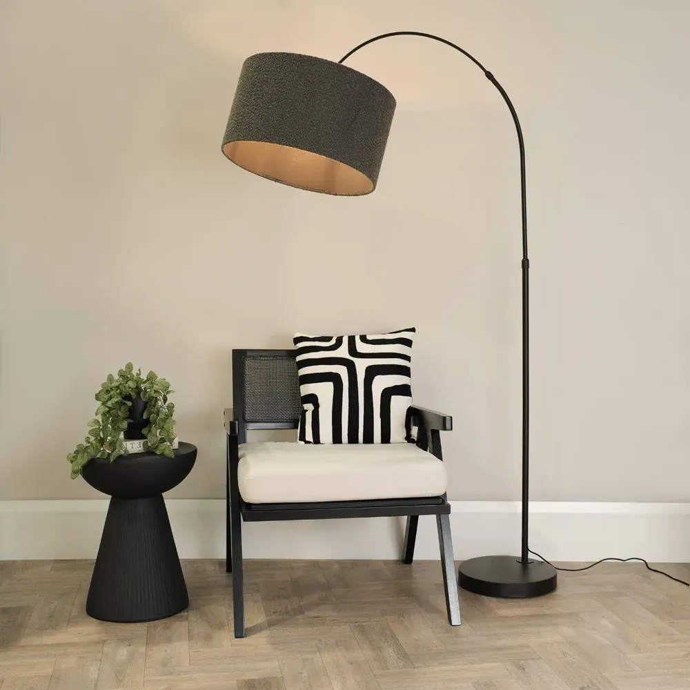 Louis Curved LED Floor Lamp - Black, Charcoal Boucle