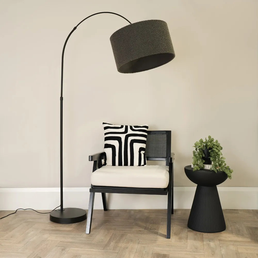 Louis Curved LED Floor Lamp - Black, Charcoal Boucle