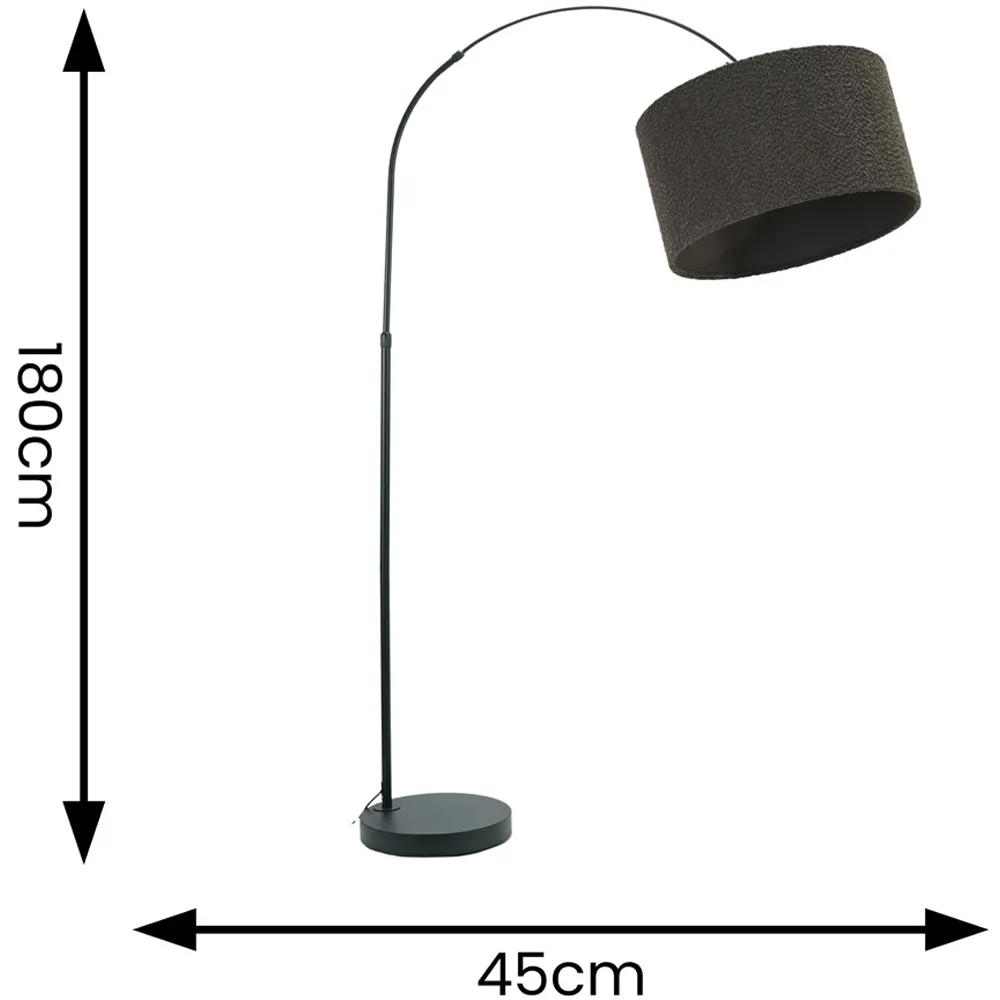 Louis Curved LED Floor Lamp - Black, Charcoal Boucle