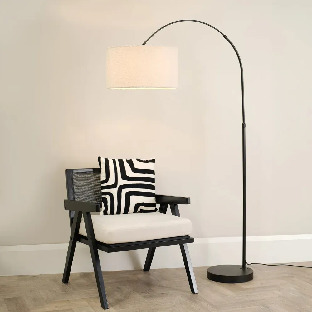 Louis Curved LED Floor Lamp - Black, Cream Boucle