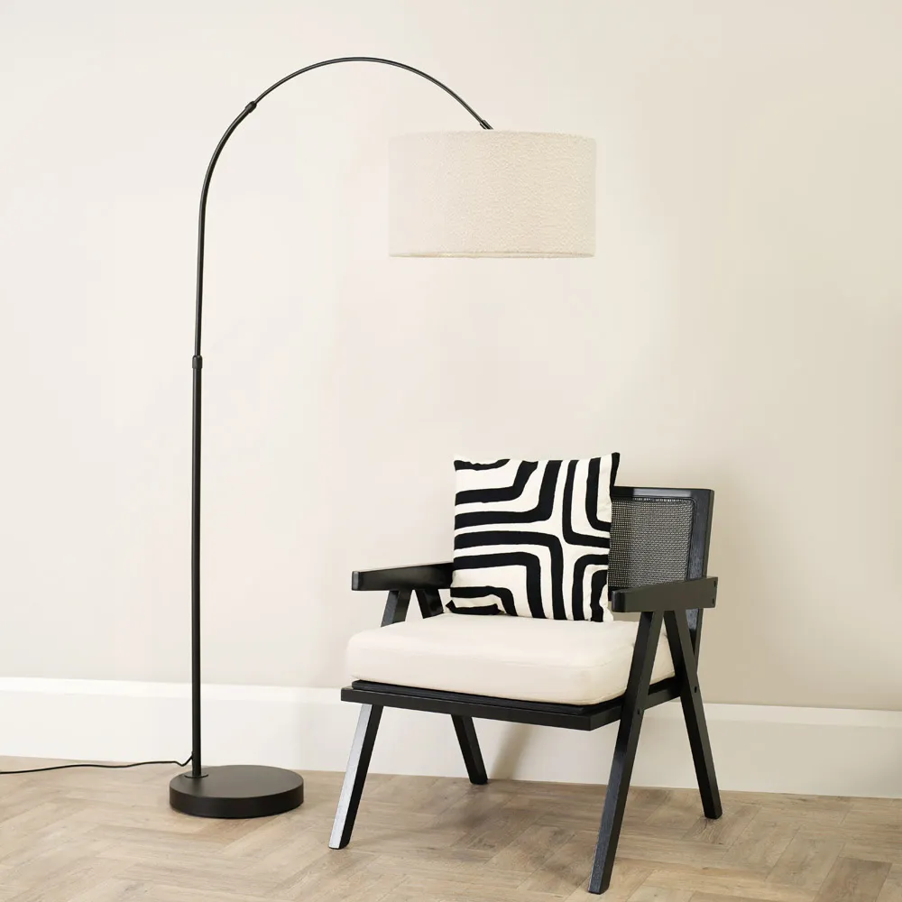 Louis Curved LED Floor Lamp - Black, Cream Boucle