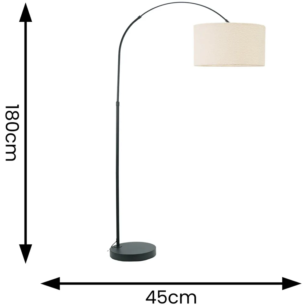 Louis Curved LED Floor Lamp - Black, Cream Boucle