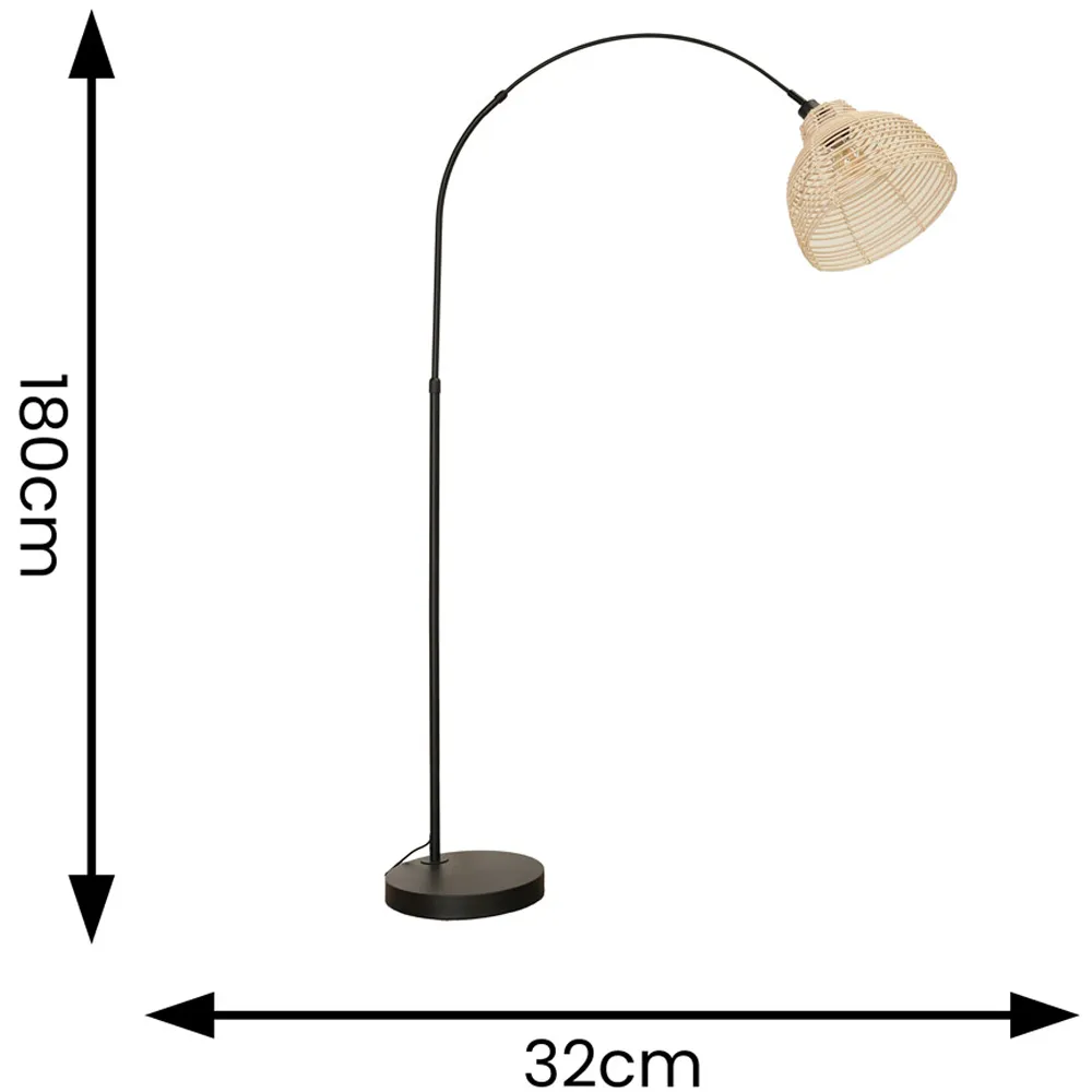 Louis Curved LED Floor Lamp - Black, Cream Woven Basket