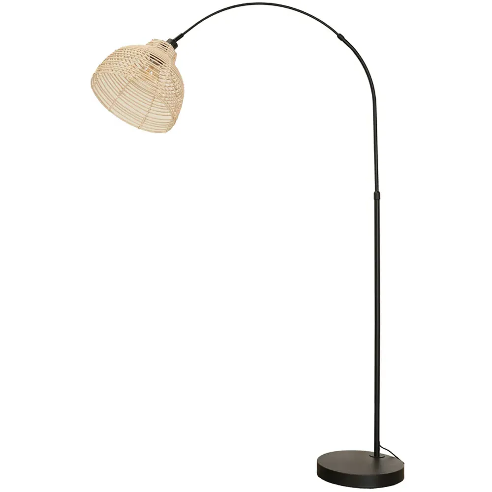 Louis Curved LED Floor Lamp - Black, Cream Woven Basket