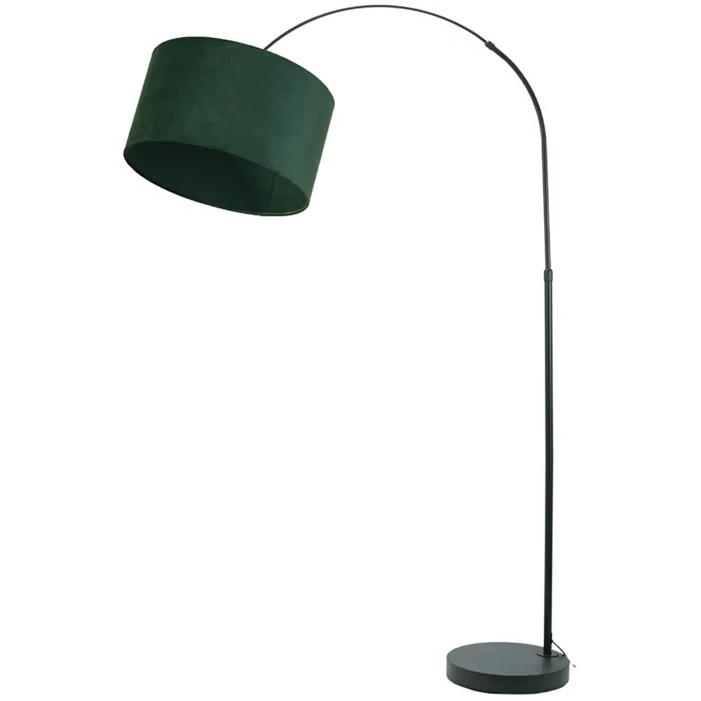 Louis Curved LED Floor Lamp - Black, Forest Green Velvet