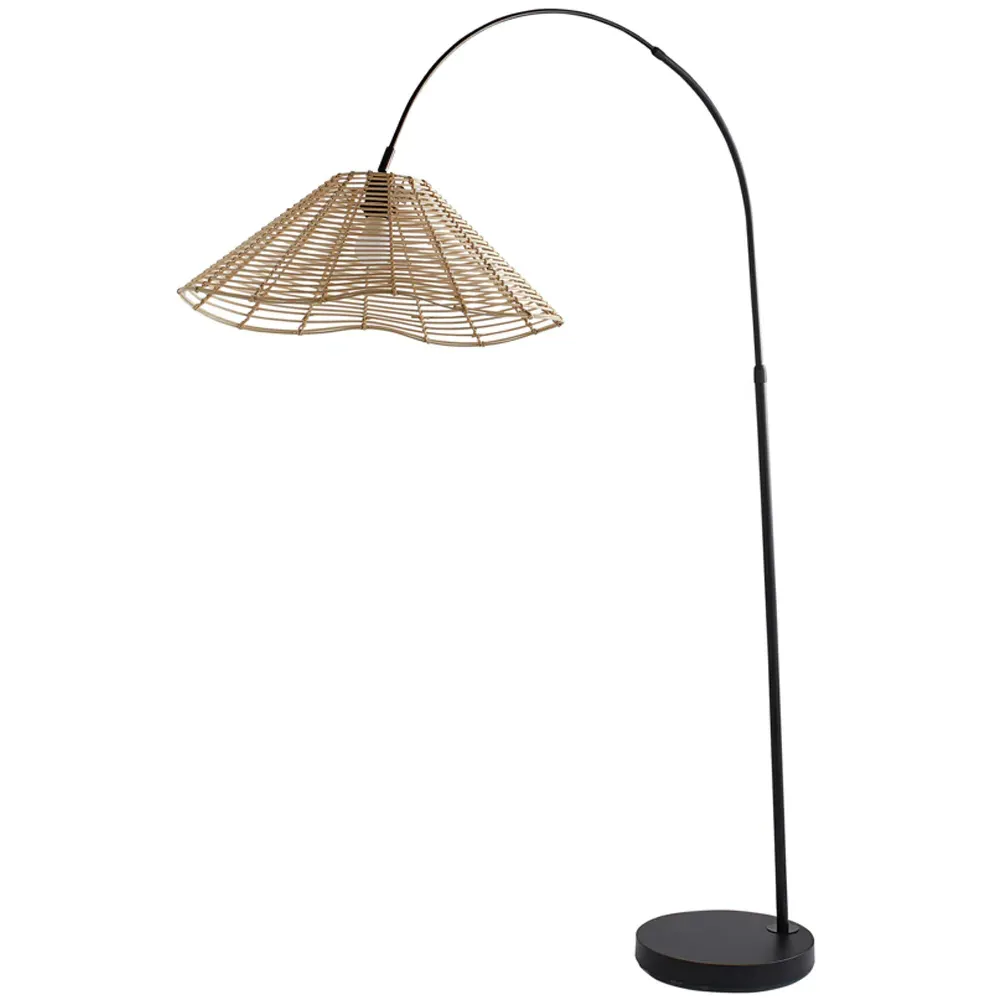 Louis Curved LED Floor Lamp - Black, Natural Wicker
