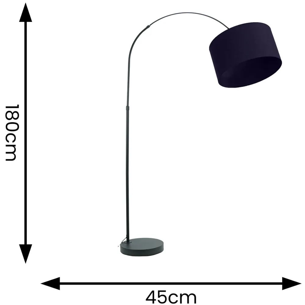 Louis Curved LED Floor Lamp - Black, Navy Blue Fabric