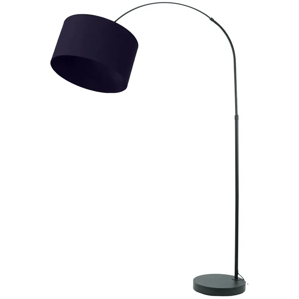 Louis Curved LED Floor Lamp - Black, Navy Blue Fabric