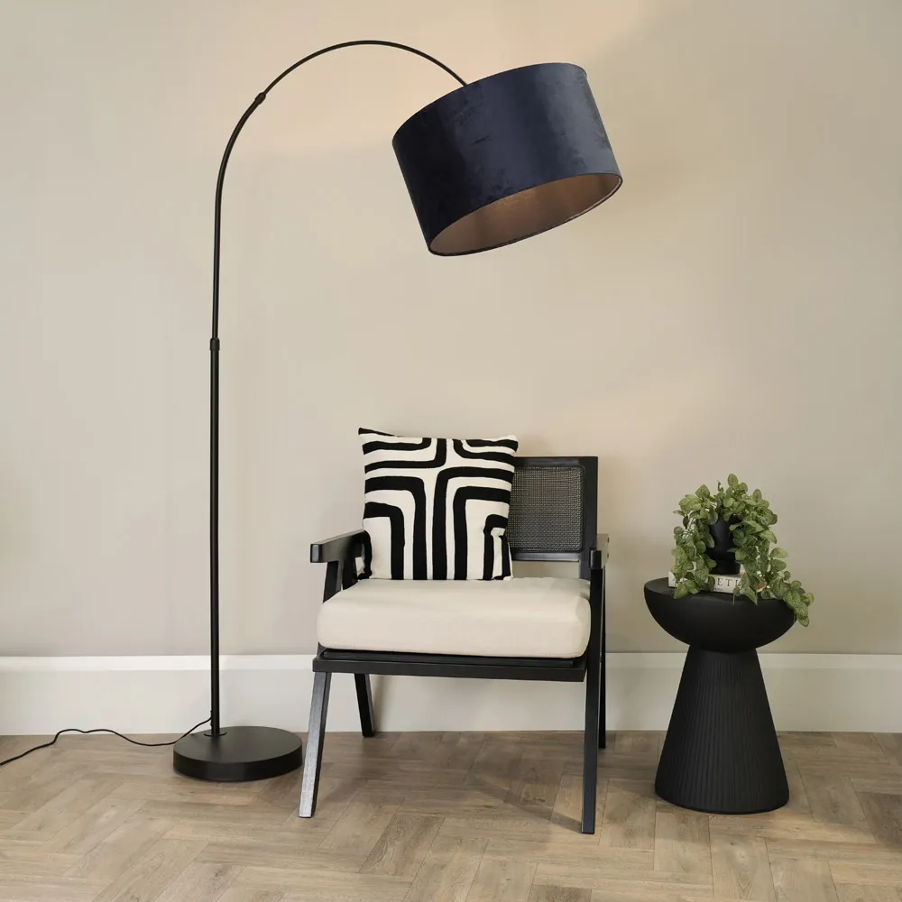 Louis Curved LED Floor Lamp - Black, Navy Blue Velvet