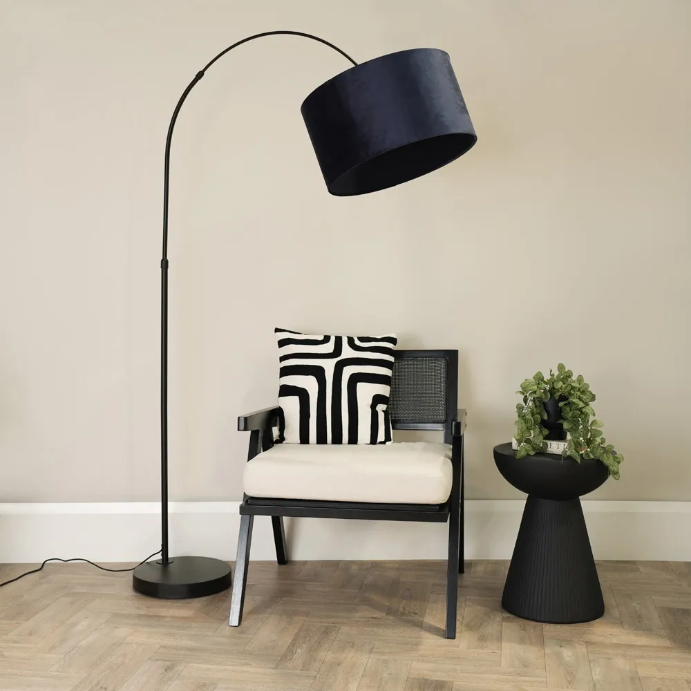 Louis Curved LED Floor Lamp - Black, Navy Blue Velvet
