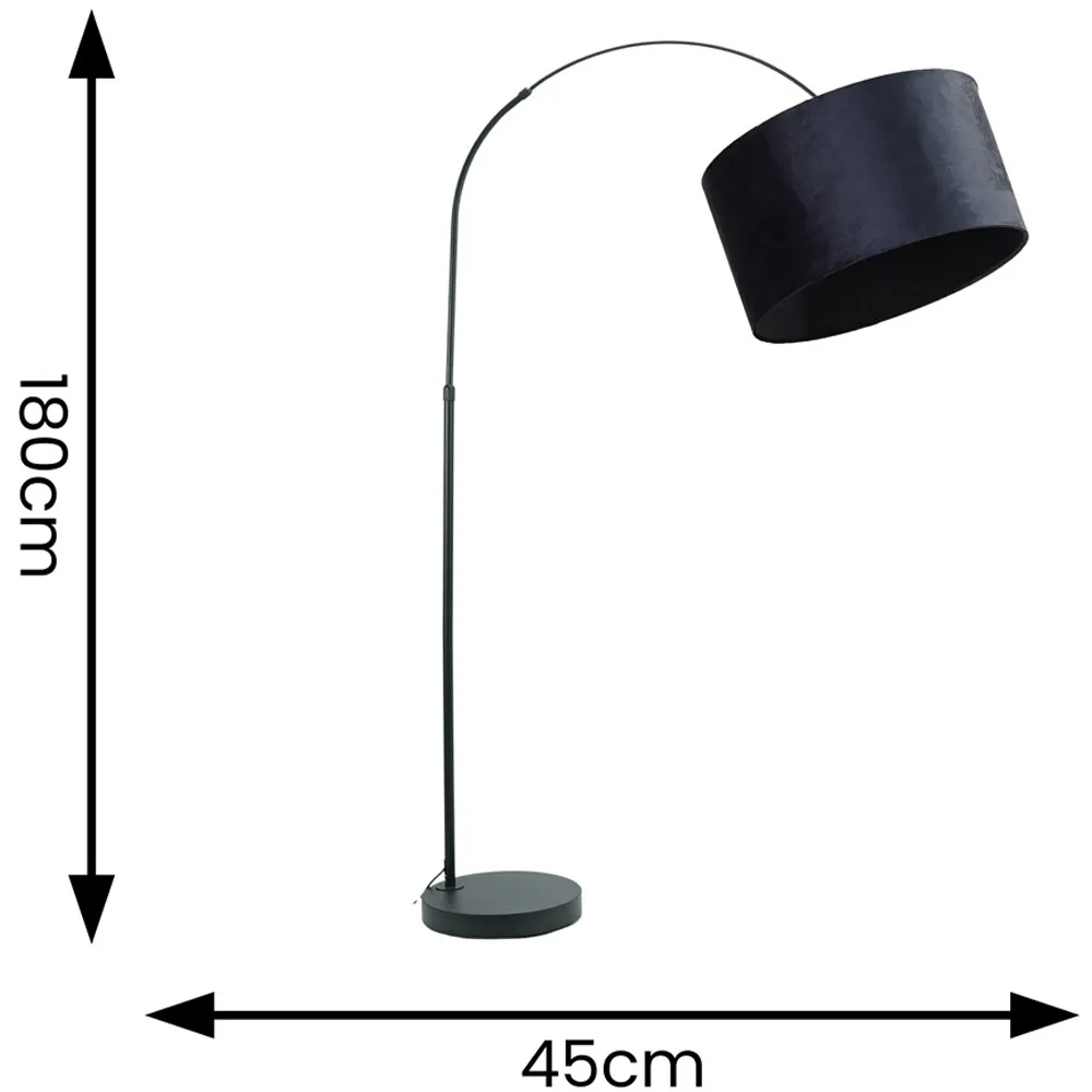 Louis Curved LED Floor Lamp - Black, Navy Blue Velvet