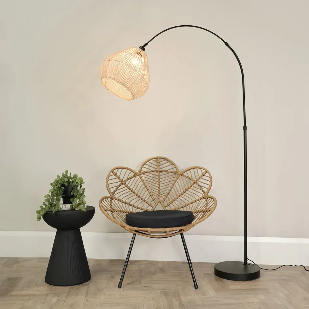 Louis Curved LED Floor Lamp - Black, Rattan