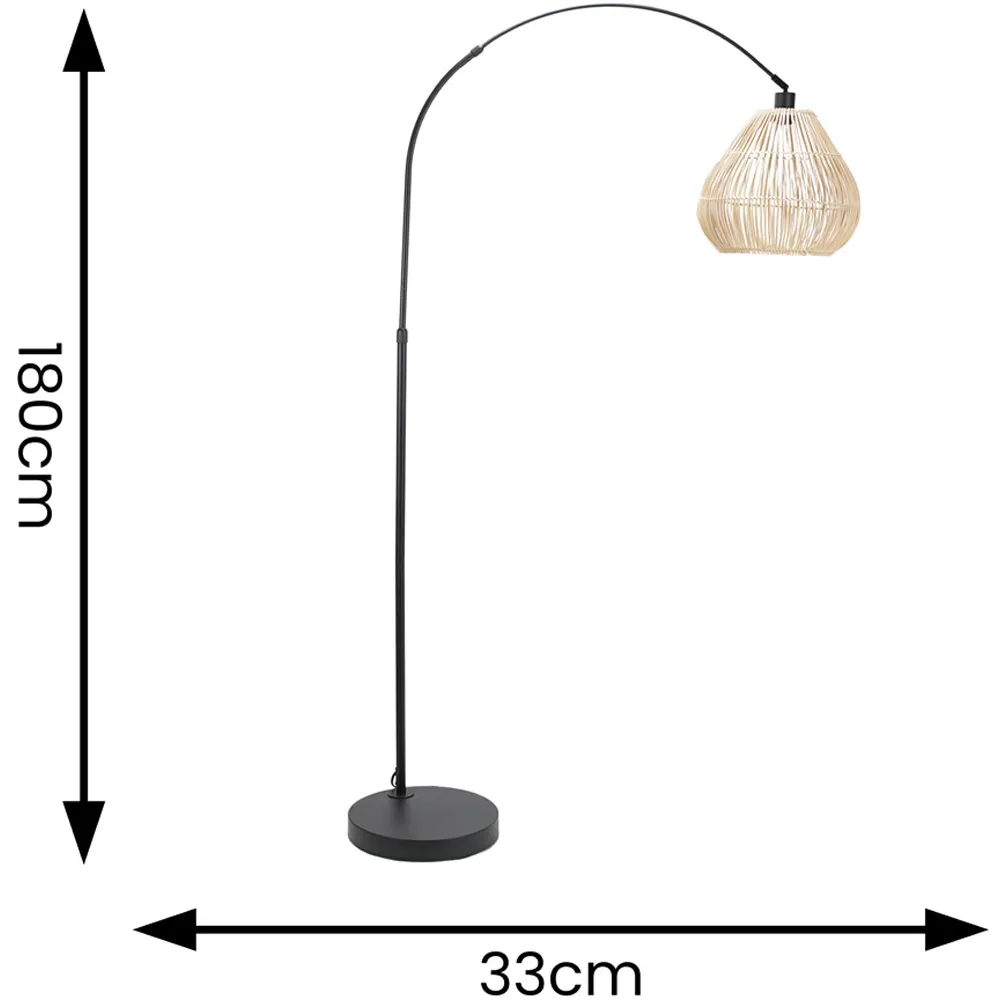 Louis Curved LED Floor Lamp - Black, Rattan