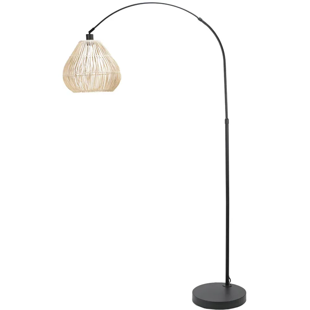 Louis Curved LED Floor Lamp - Black, Rattan