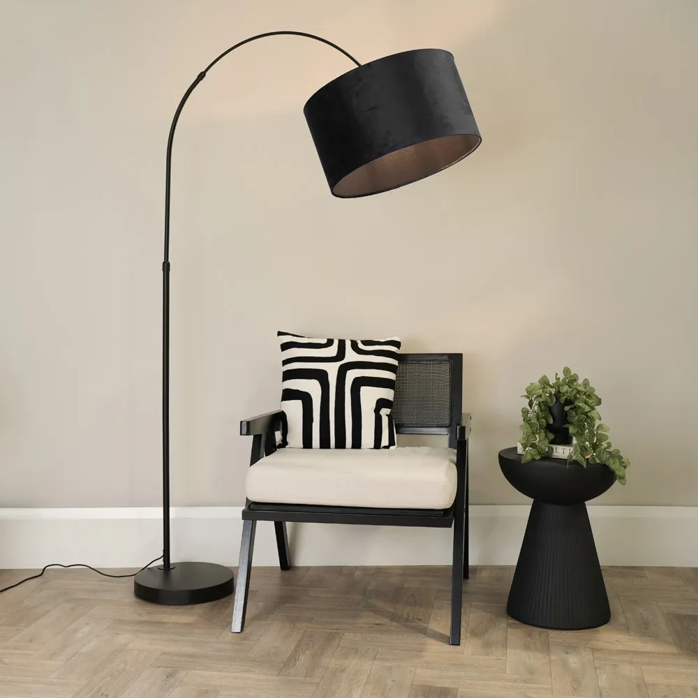 Louis Curved LED Floor Lamp - Black, Velvet