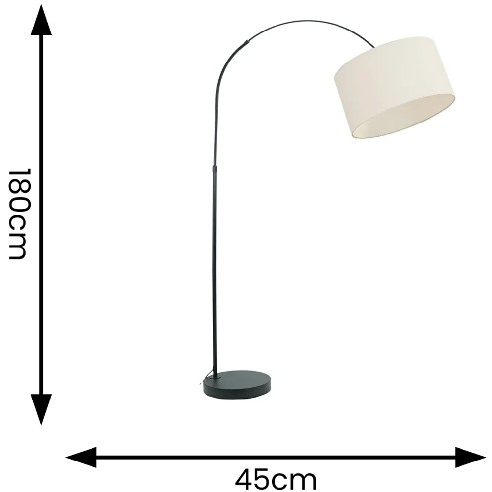 Louis Curved LED Floor Lamp - Black, White Fabric