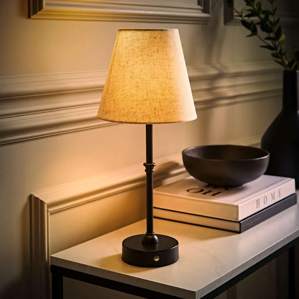 Lowe Rechargeable Table Lamp with Linen Shade - Black