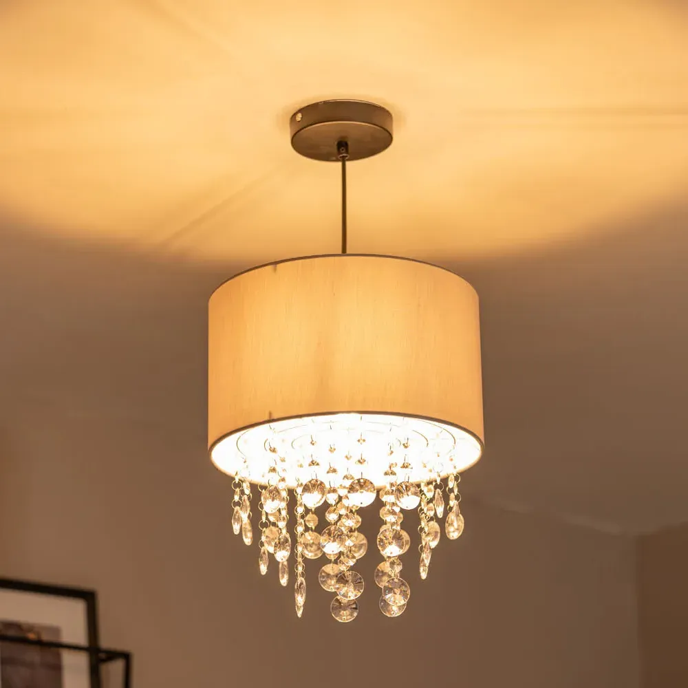 Lulu Drum Lamp Shade with Droplets - Grey, Fabric