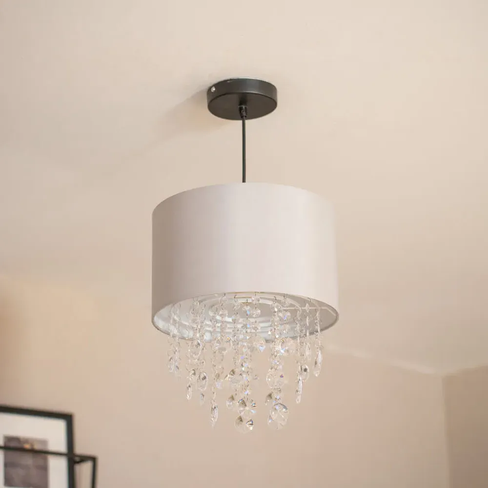 Lulu Drum Lamp Shade with Droplets - Grey, Fabric