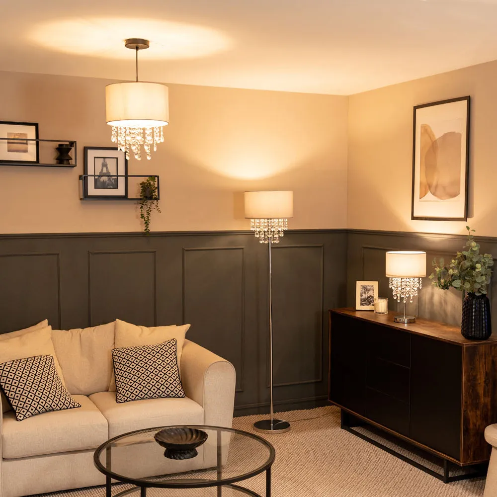 Lulu Drum Lamp Shade with Droplets - Grey, Fabric