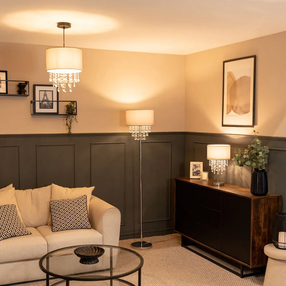 Lulu LED Table Lamp with Droplets - Grey, Fabric