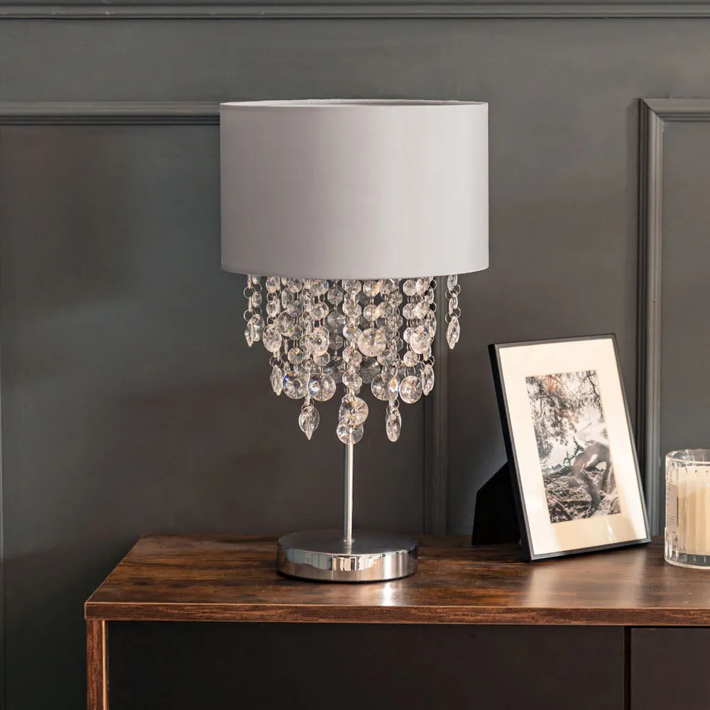 Lulu LED Table Lamp with Droplets - Grey, Fabric