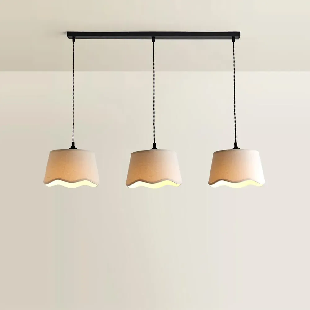 Mabel 3 Drop Bar Ceiling Light with Scallop Shade - Black, Linen