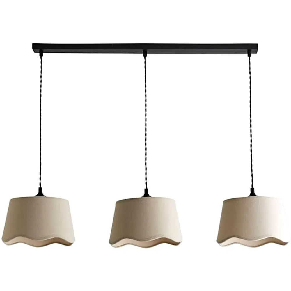 Mabel 3 Drop Bar Ceiling Light with Scallop Shade - Black, Linen